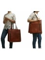 Women's Genuine Leather Brown Open Purse Tote Travel shoulder bag 